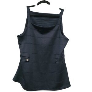 Navy Blue Bandage Peplum Tank Top Sleeveless Square Neck Faux Pockets